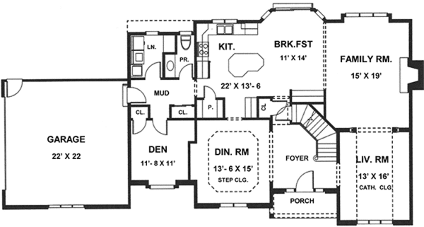 House Blueprint - European Floor Plan - Main Floor Plan #1001-33