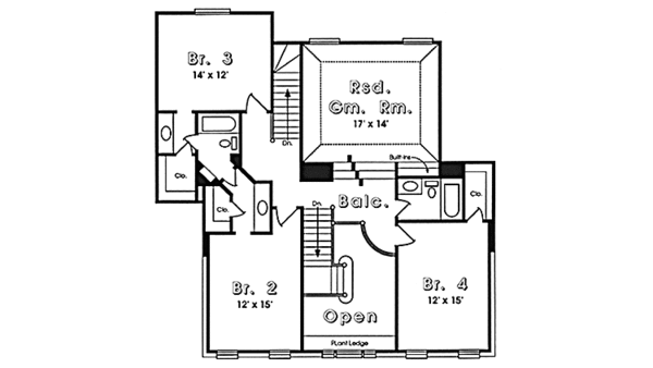 Architectural House Design - Colonial Floor Plan - Upper Floor Plan #974-5