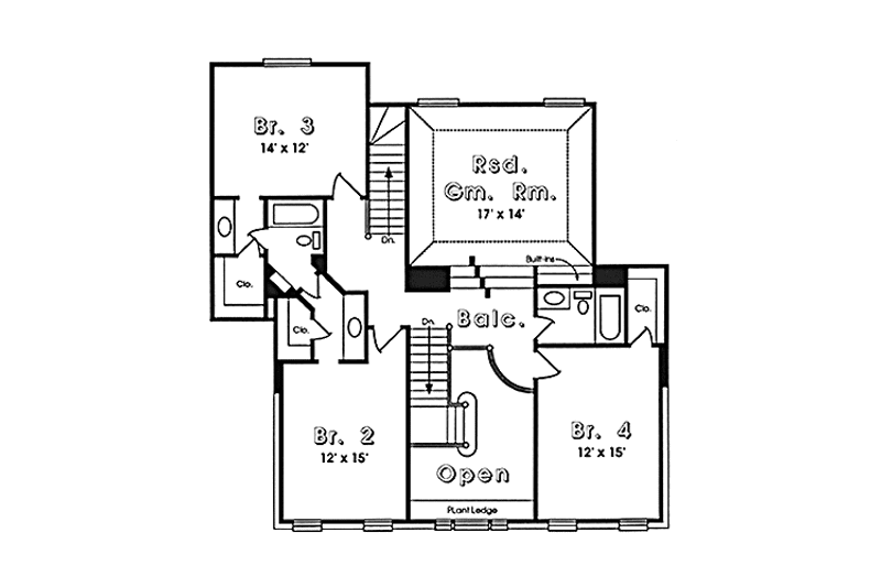 Home Plan - Floor Plan - Upper Floor for Colonial House Plan #974-5 - 4 bed, 3.5 bath