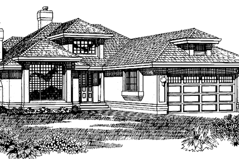 House Blueprint - Prairie Exterior - Front Elevation Plan #47-740