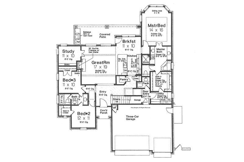 House Blueprint - Floor Plan - Main Floor for Country House Plan #310-1273 - 3 bed, 2.5 bath