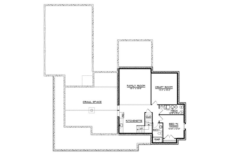 House Blueprint - Floor Plan - Lower Floor for Farmhouse House Plan #1064-101 - 3 bed, 2.5 bath