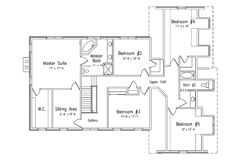 House Blueprint - Floor Plan - Upper Floor for Colonial House Plan #994-17 - 5 bed, 3 bath