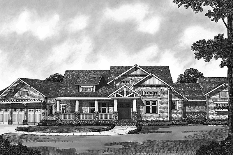 House Blueprint - Exterior - Front Elevation 3 for Craftsman House Plan #453-458 - 4 bed, 5.5 bath