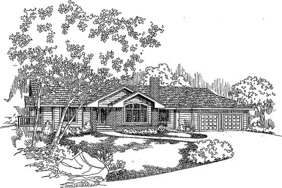 Exterior - Front Elevation 3 for Ranch House Plan #60-1000 - 3 bed, 3 bath