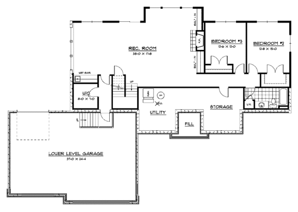 House Plan Design - Ranch Floor Plan - Lower Floor Plan #51-659