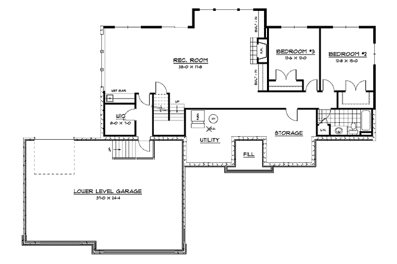 Architectural House Design - Floor Plan - Lower Floor for Ranch House Plan #51-659 - 3 bed, 2.5 bath