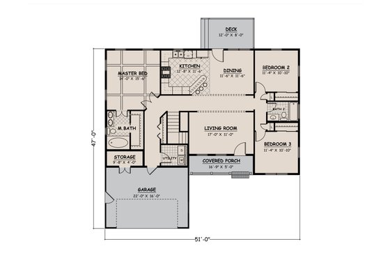 Floor Plan - Main Floor 1 for Ranch House Plan #1082-4 - 3 bed, 2.5 bath