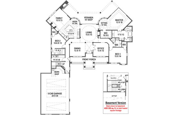 Floor Plan - Main Floor for Ranch House Plan #119-431 - 3 bed, 3 bath