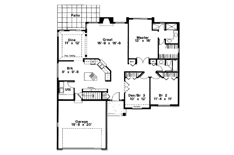 Home Plan - Floor Plan - Main Floor for Ranch House Plan #300-120 - 3 bed, 2 bath