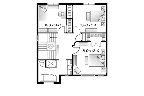 Floor Plan - Upper Floor for Contemporary House Plan #23-2583 - 3 bed, 1.5 bath