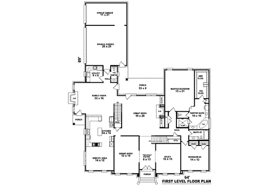 Floor Plan - Main Floor for Colonial House Plan #81-1641 - 5 bed, 4 bath