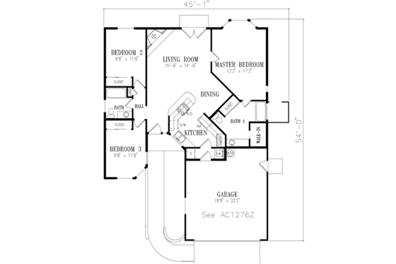 Floor Plan - Main Floor for Adobe / Southwestern House Plan #1-219 - 3 bed, 2 bath
