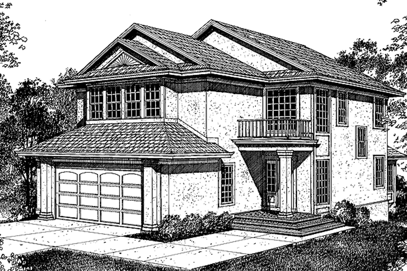 House Blueprint - Adobe / Southwestern Exterior - Front Elevation Plan #72-1073
