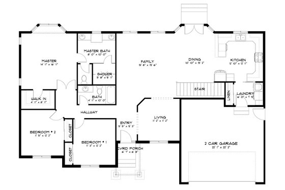 Floor Plan - Main Floor for Farmhouse House Plan #1060-218 - 3 bed, 2 bath