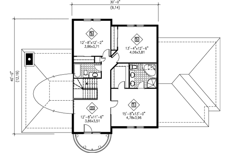 House Design - Floor Plan - Upper Floor for European House Plan #25-2141 - 4 bed, 2.5 bath