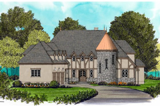 Exterior - Front Elevation for European House Plan #413-863 - 4 bed, 4.5 bath