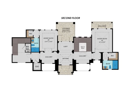 Floor Plan - Upper Floor for Beach House Plan #548-31 - 4 bed, 5.5 bath