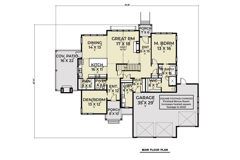 Architectural House Design - Floor Plan - Main Floor for Farmhouse House Plan #1070-139 - 5 bed, 3.5 bath