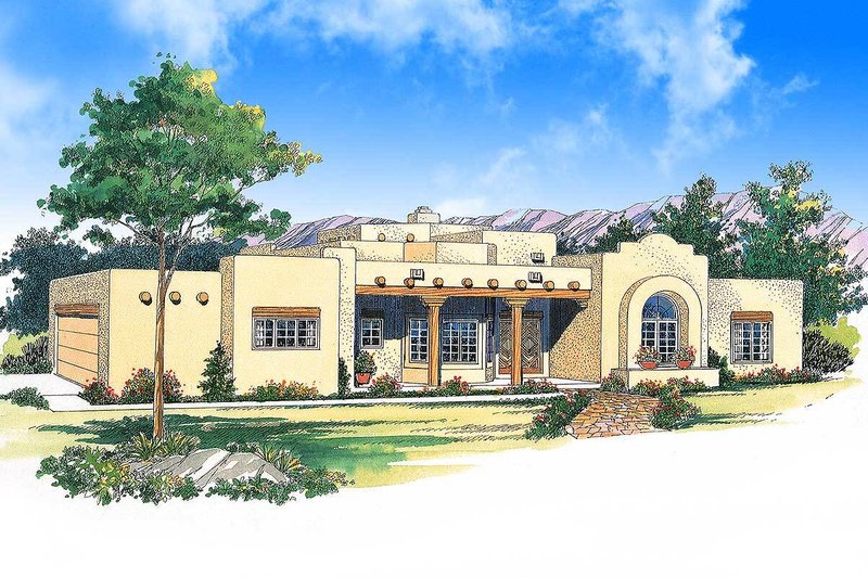 Dream House Plan - Adobe / Southwestern Exterior - Front Elevation Plan #72-959