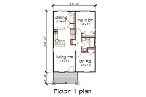 Floor Plan - Main Floor for Craftsman House Plan #79-101 - 2 bed, 1 bath