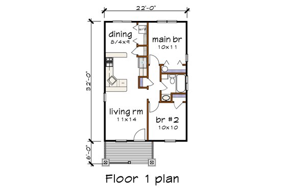 Floor Plan - Main Floor for Bungalow House Plan #79-101 - 2 bed, 1 bath