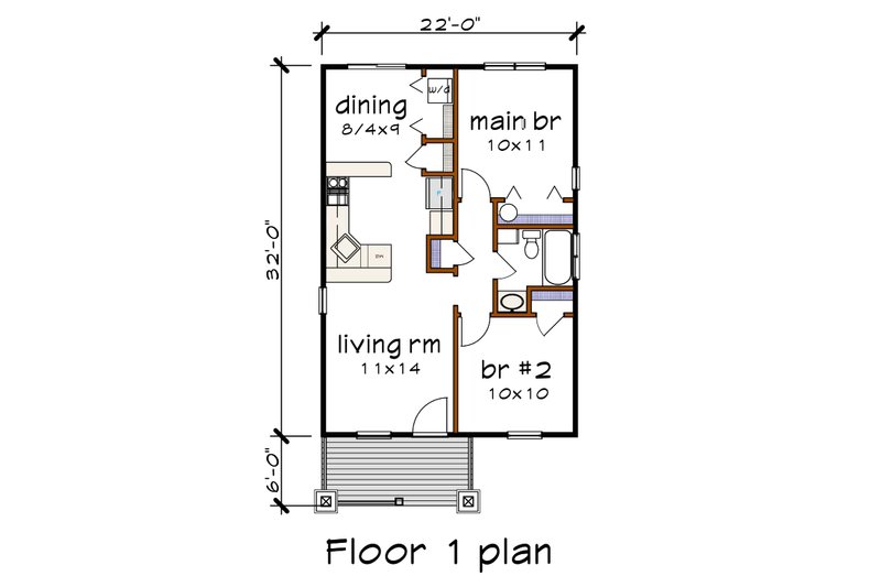 House Blueprint - Floor Plan - Main Floor for Bungalow House Plan #79-101 - 2 bed, 1 bath