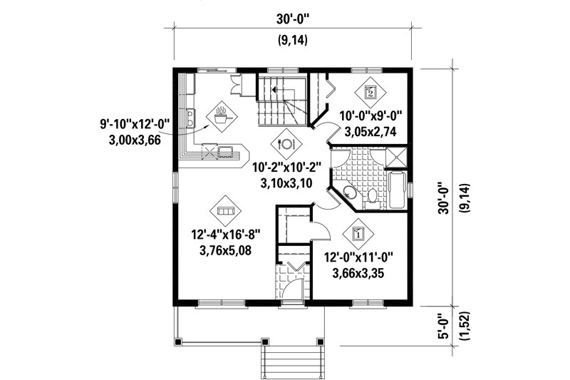 House Blueprint - Floor Plan - Main Floor for Country House Plan #25-4638 - 2 bed, 1 bath