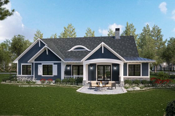 Exterior - Rear Elevation 1 for Ranch House Plan #928-358 - 4 bed, 3 bath