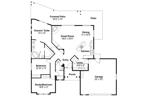 Architectural House Design - Adobe / Southwestern Floor Plan - Main Floor Plan #124-437