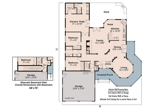 Floor Plan - Main Floor for Traditional House Plan #124-154 - 3 bed, 2 bath