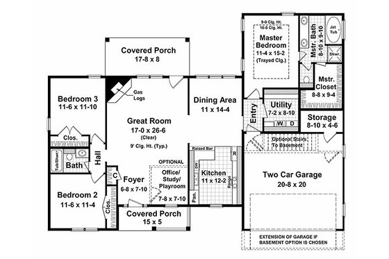 Floor Plan - Main Floor for Ranch House Plan #21-144 - 3 bed, 2 bath