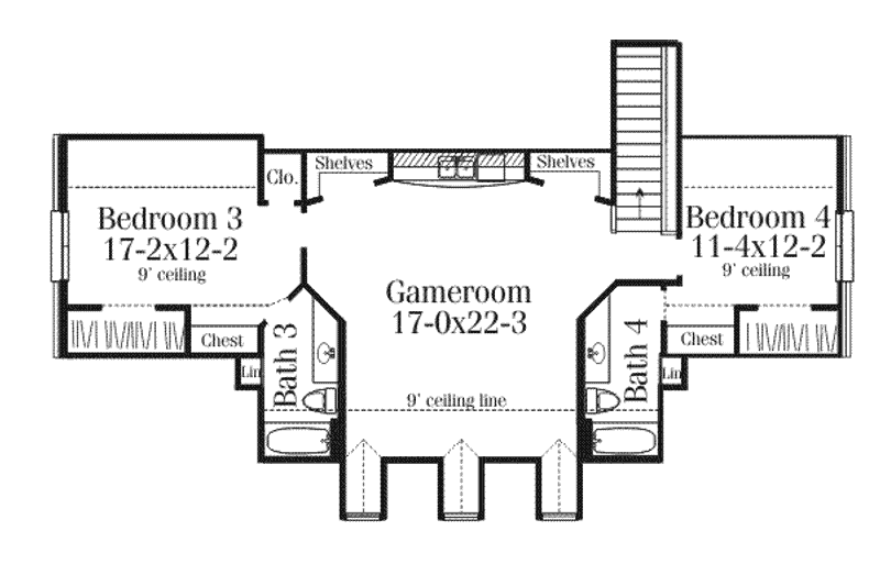 Home Plan - Floor Plan - Upper Floor for Southern House Plan #406-113 - 4 bed, 4.5 bath
