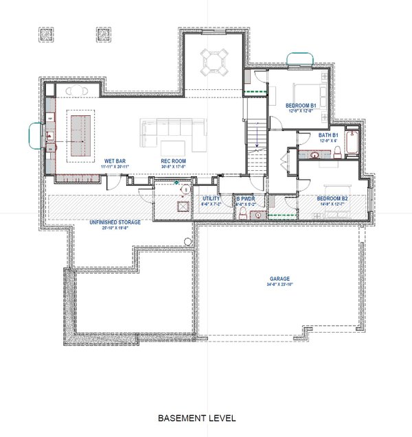 Traditional Floor Plan - Lower Floor Plan #1069-30