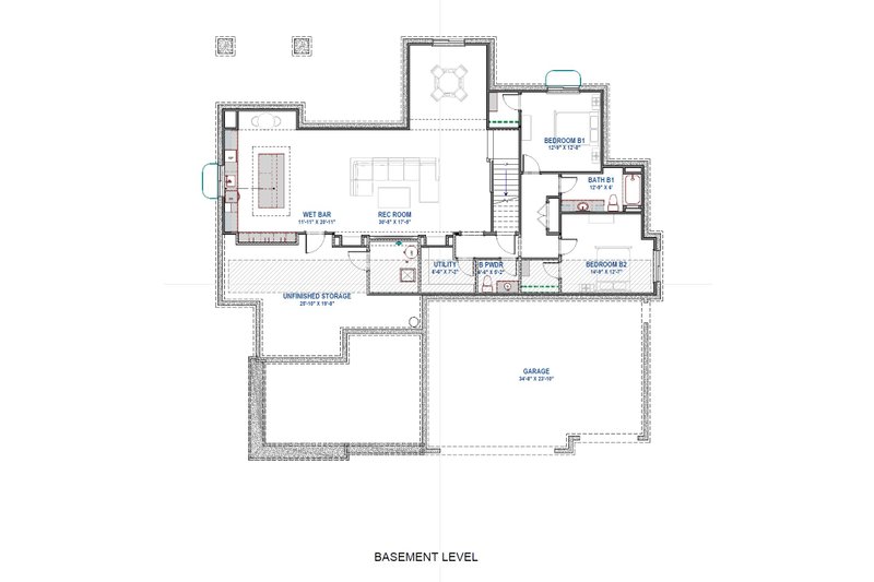 Architectural House Design - Floor Plan - Lower Floor for Traditional House Plan #1069-30 - 3 bed, 2.5 bath