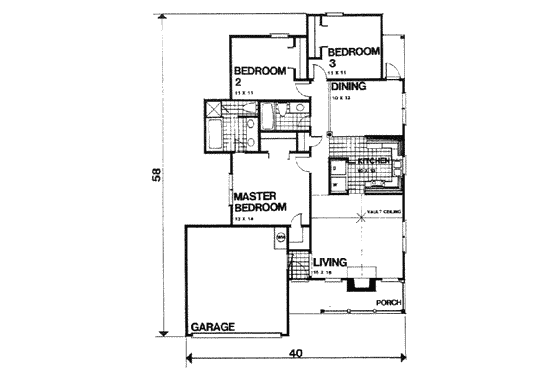 Floor Plan - Main Floor for European House Plan #30-133 - 3 bed, 2 bath