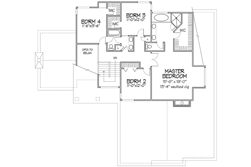 Home Plan - Floor Plan - Upper Floor for Contemporary House Plan #320-1129 - 4 bed, 2.5 bath