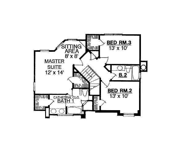 Traditional Floor Plan - Upper Floor Plan #40-154