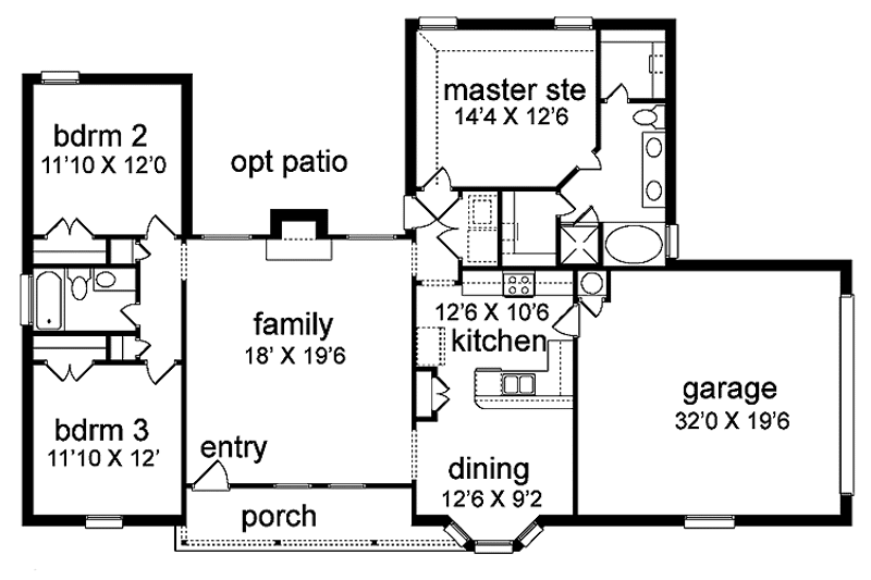 Home Plan - Floor Plan - Main Floor for Country House Plan #84-749 - 3 bed, 2 bath