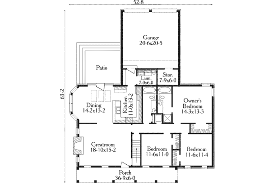 Floor Plan - Main Floor for Southern House Plan #406-253 - 3 bed, 2 bath