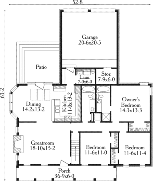 Southern Style House Plan - 3 Beds 2 Baths 1625 Sq/Ft Plan #406-253 ...