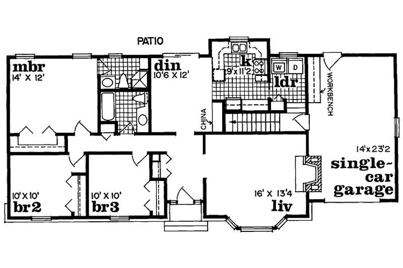 House Design - Floor Plan - Main Floor for Ranch House Plan #47-920 - 3 bed, 2 bath