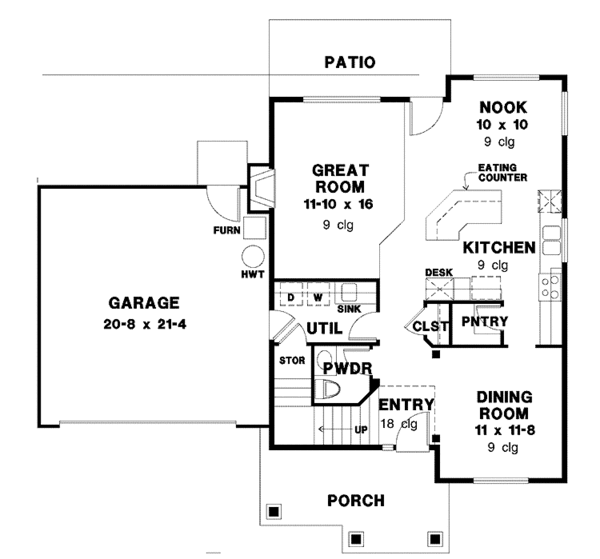 House Design - Country Floor Plan - Main Floor Plan #966-32