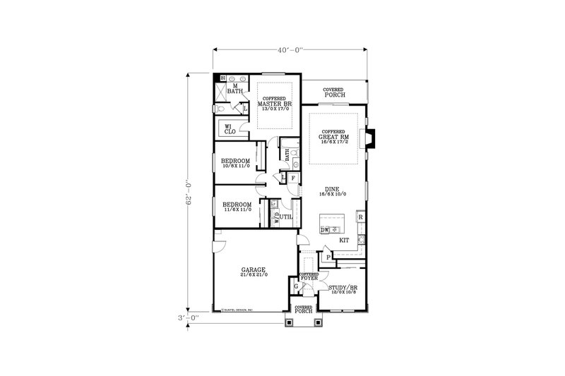 House Design - Floor Plan - Main Floor for Craftsman House Plan #53-670 - 4 bed, 2 bath