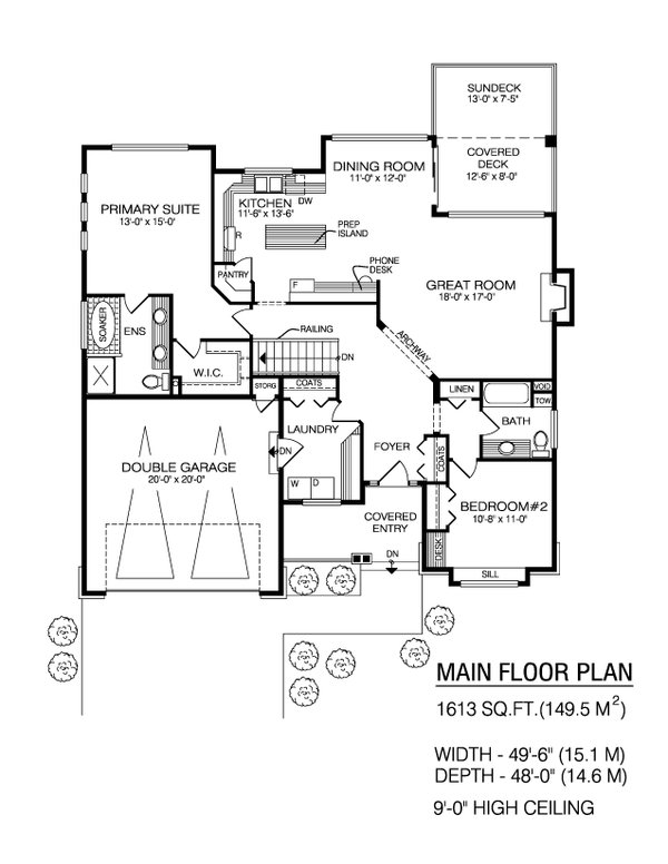 House Design - Floor Plan - Main Floor for Craftsman House Plan #1100-120 - 2 bed, 2 bath