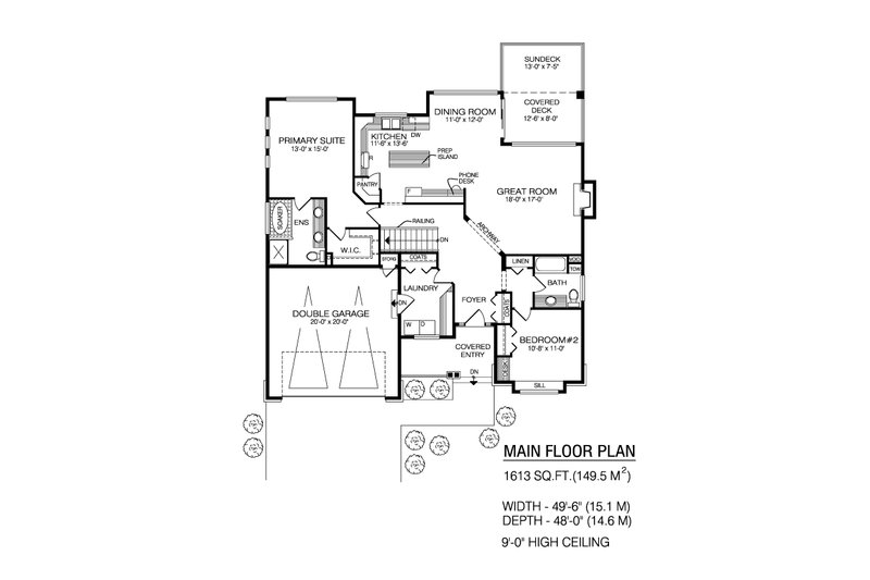House Design - Floor Plan - Main Floor for Craftsman House Plan #1100-120 - 2 bed, 2 bath