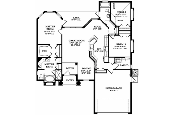 Floor Plan - Main Floor for Mediterranean House Plan #1058-35 - 3 bed, 2 bath