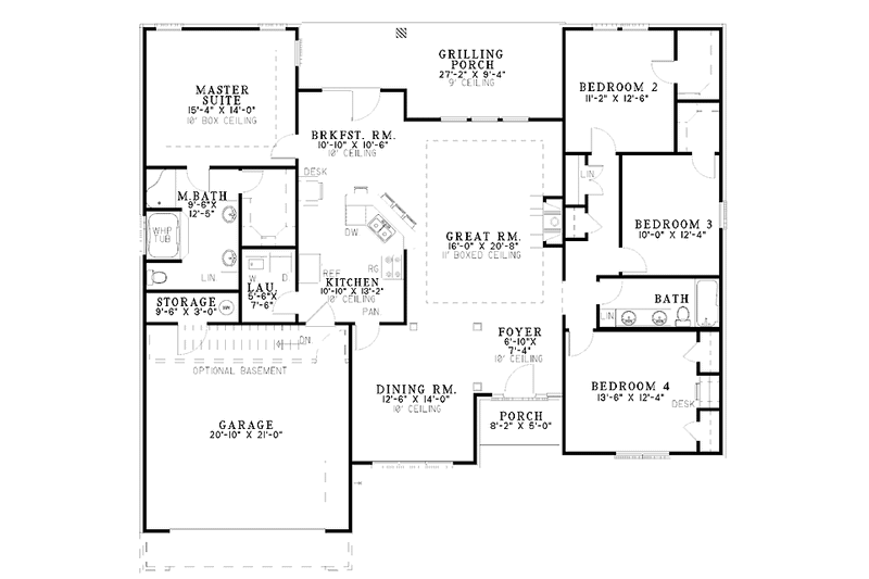 Home Plan - Floor Plan - Main Floor for European House Plan #17-3004 - 4 bed, 2 bath