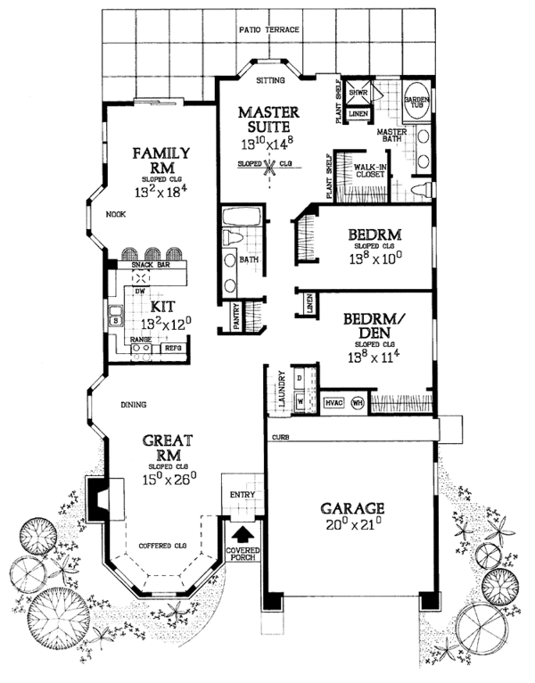 Architectural House Design - Ranch Floor Plan - Main Floor Plan #72-1099