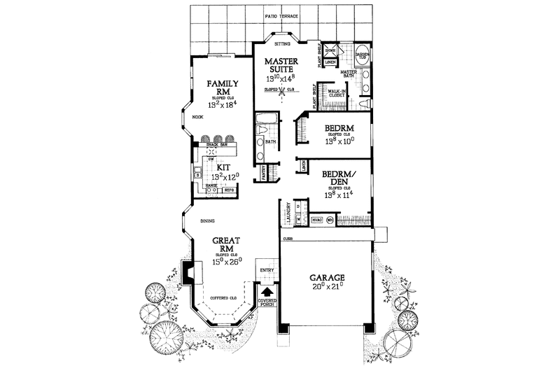 House Blueprint - Floor Plan - Main Floor for Ranch House Plan #72-1099 - 3 bed, 2 bath